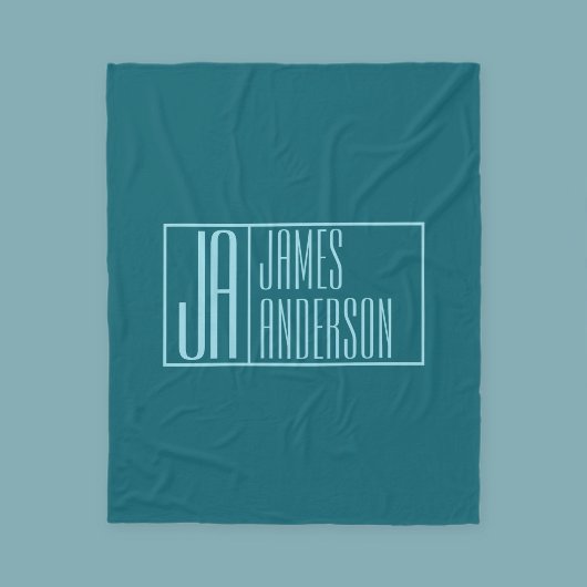 Couverture Polaire Initiales et nom modernes | Turquoise foncé et ble