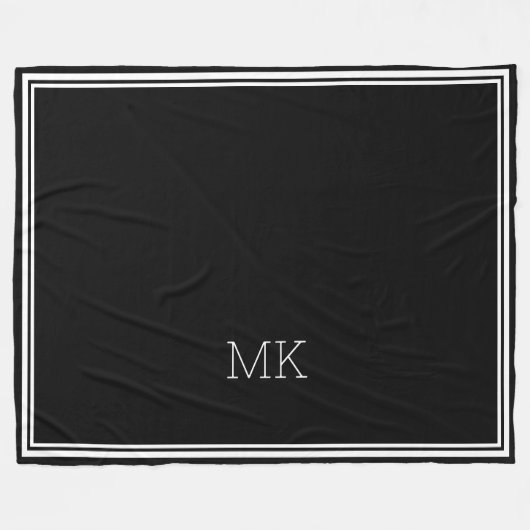 Couverture Polaire Initiales Monogrammes Moderne Cadre Minimal Noir B (Devant (Horizontal))