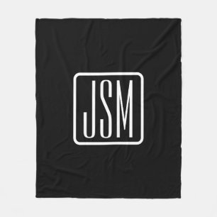 Couverture Polaire Initiales monogrammes modernes   Noir & Blanc