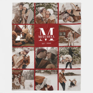 Couverture Polaire Instagram Bourgogne élégant Photo Collage Monogram