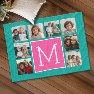 Couverture Polaire Instagram rose chaud turquoise 8 Photo Collage Mon