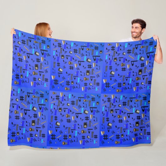 Couverture Polaire Instruments Et Notes Musicaux Bleus, (En situation)