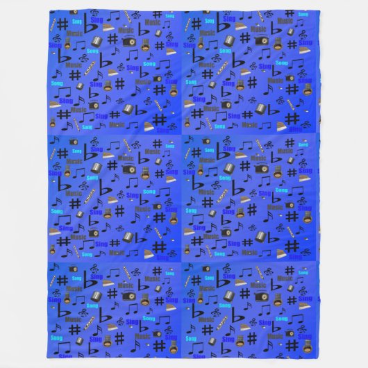Couverture Polaire Instruments Et Notes Musicaux Bleus, (Devant)
