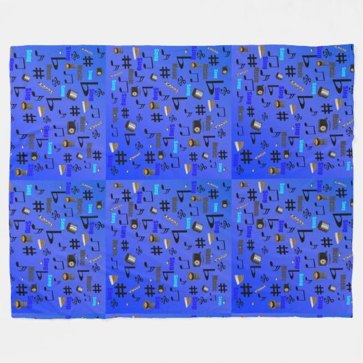 Couverture Polaire Instruments Et Notes Musicaux Bleus, (Devant (Horizontal))