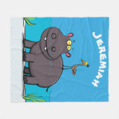 Couverture Polaire Ippopotame drôle mignon avec dessin animé d'oiseau (Devant (Horizontal))