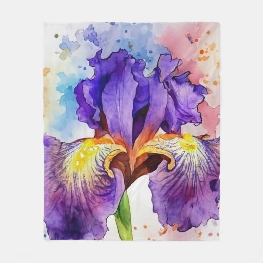 Couverture Polaire Iris violet en aquarelle (Devant)