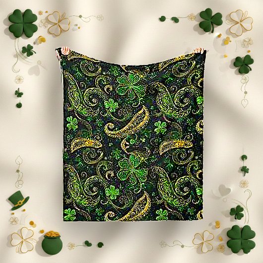Couverture Polaire Irish Green Gold Paisley Shamrock Pattern