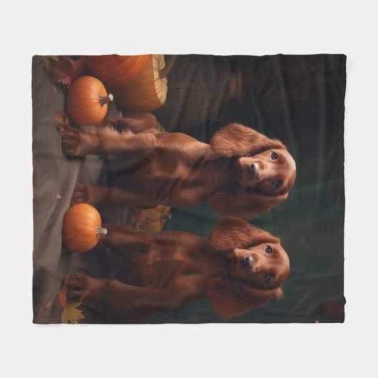 Couverture Polaire Irlandais Red Setter Chiot Automne Citrouille de p (Devant (Horizontal))