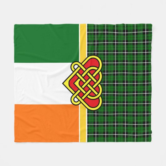 Couverture Polaire Irlande Tartan, drapeau d'Irlande, coeur celtique, (Devant (Horizontal))