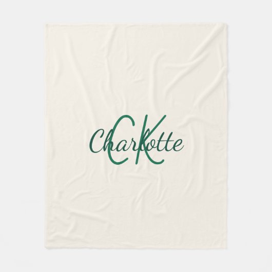 Couverture Polaire Ivory emerald green monogram (Devant)