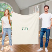 Couverture Polaire Ivory emerald green monogrammed initials modern