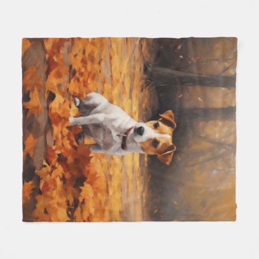Couverture Polaire Jack Russell à l'automne Feuilles automne Inspire (Devant (Horizontal))