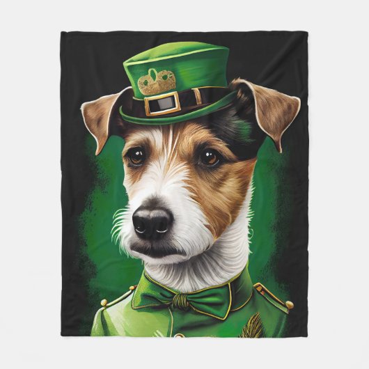 Couverture Polaire Jack Russell Chien en robe de fête St. Patrick (Devant)