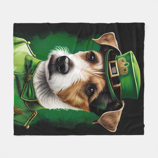 Couverture Polaire Jack Russell Chien en robe de fête St. Patrick (Devant (Horizontal))