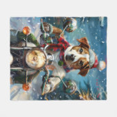 Couverture Polaire Jack Russell Chien équitation Moto Noël (Devant (Horizontal))