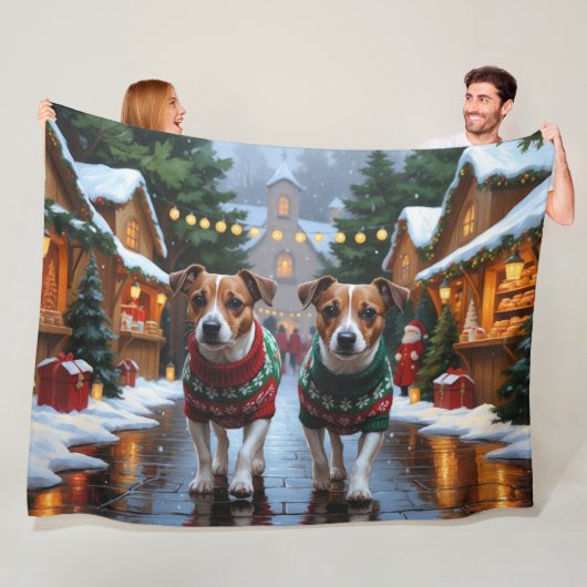 Couverture Polaire Jack Russell Dogs Christmas Snow Holiday (En situation)