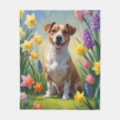 Couverture Polaire Jack Russell Fleurs de printemps de chien Peinture (Devant)