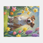 Couverture Polaire Jack Russell Fleurs de printemps de chien Peinture (Devant (Horizontal))