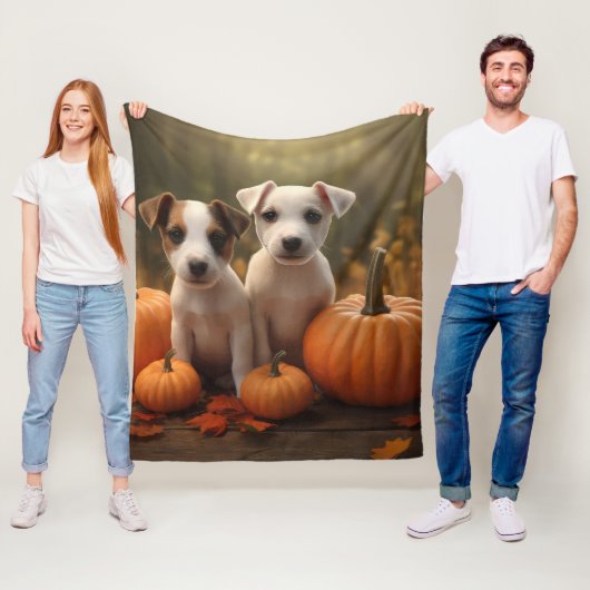 Couverture Polaire Jack Russell Puppy Automne Citrouille de plaisir (En situation)