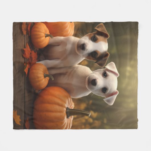 Couverture Polaire Jack Russell Puppy Automne Citrouille de plaisir (Devant (Horizontal))
