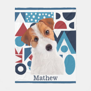Couverture Polaire Jack Russell Terrier Chien bleu et rouge géométriq