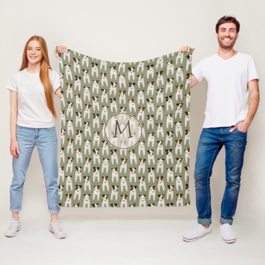 Couverture Polaire Jack Russell Terriers motif sage monogrammé (En situation)