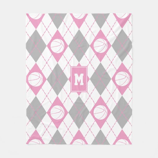 Couverture Polaire Jacquard à thème de basket blanc gris rose (Devant)