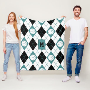 Couverture Polaire Jacquard à thème de basket noir blanc turquoise
