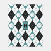 Couverture Polaire Jacquard à thème de basket noir blanc turquoise (Devant)