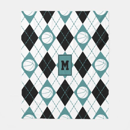 Couverture Polaire Jacquard à thème de basket noir blanc turquoise (Devant)