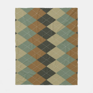 Couverture Polaire Jacquard Automne : Brown-vert Rhombus Chic