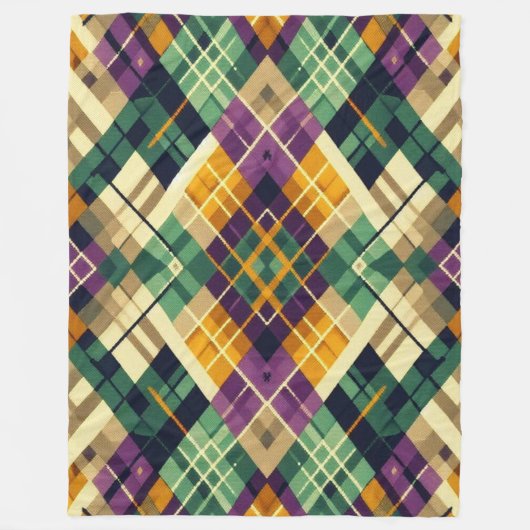 Couverture Polaire Jacquard Mardi Gras jaune violet vert (Devant)