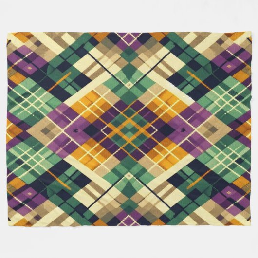 Couverture Polaire Jacquard Mardi Gras jaune violet vert (Devant (Horizontal))
