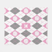 Couverture Polaire Jacquard rose gris motif volleyballs monogrammed (Devant (Horizontal))