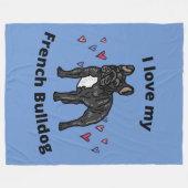 COUVERTURE POLAIRE J'ADORE MON BULLDOG FLEECE FRANÇAIS BLANKET! (Devant (Horizontal))
