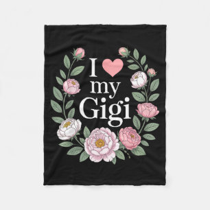 Couverture Polaire J'adore mon gigi cœur floral grand-mère