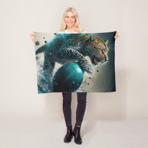 Couverture Polaire Jaguar turquoise et football