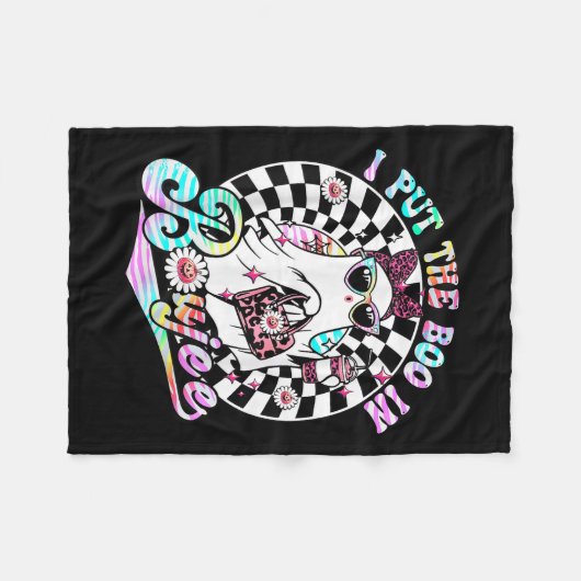 Couverture Polaire J'Ai Mis Le Boo À Boujee Ghost Retro Zebra Leopard (Devant (Horizontal))