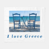 Couverture Polaire J'aime Grèce taverna photo bleu et blanc (Devant (Horizontal))