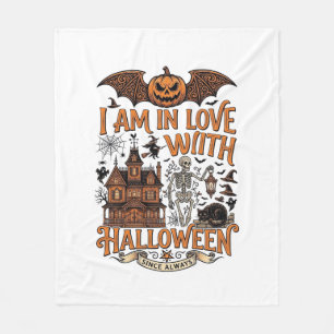 Couverture Polaire J'aime Halloween Maison Hantée Squelette Citrouill