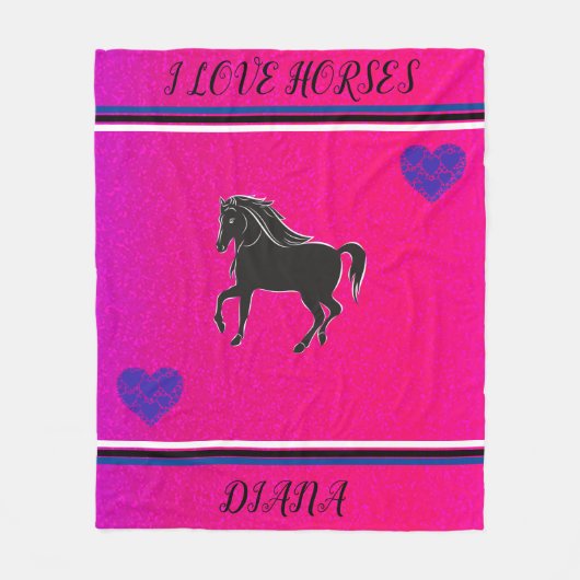 COUVERTURE POLAIRE J'AIME LES CHEVAUX PERSONNALISÉS CHEVAUX ROSE & CH (Devant)