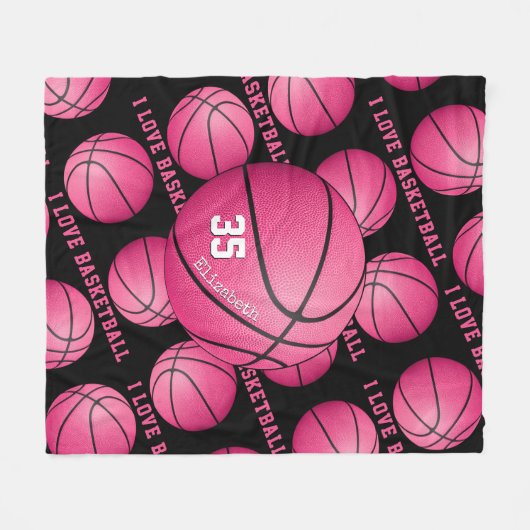 Couverture Polaire J'aime les filles de basket-ball rose motif de bas (Devant (Horizontal))