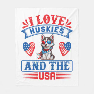 Couverture Polaire J'aime les Huskies sibériens et les USA