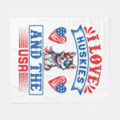 Couverture Polaire J'aime les Huskies sibériens et les USA (Devant (Horizontal))