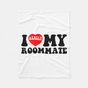 Couverture Polaire J'aime mon colocataire cœur drôle de fête cadeaux