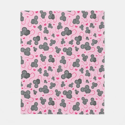 Couverture Polaire J'aime mon motif de souris dans le rose (Devant)