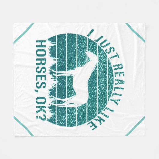 Couverture Polaire J'aime vraiment les chevaux en vert marin (Devant (Horizontal))