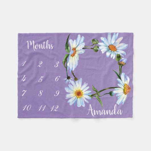 Couverture Polaire Jalon Daisy Aquarelle Purple Photo Keepsaké (Devant (Horizontal))