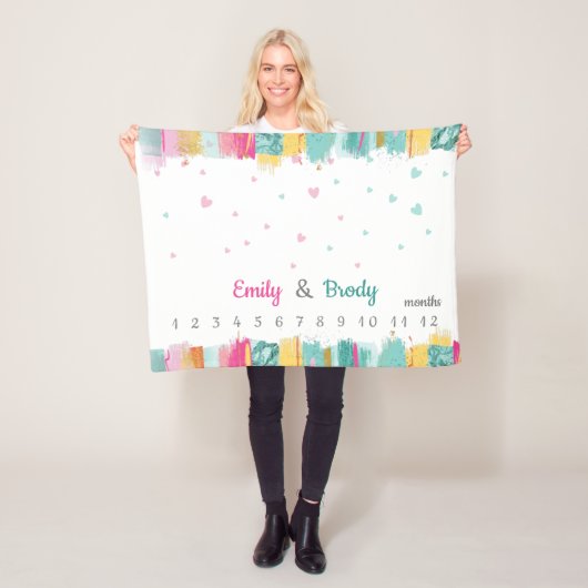 Couverture Polaire Jalon des jumeaux de bébé bleu rose (En situation)