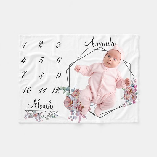 Couverture Polaire Jalon Frame Floral Wreath Baby Keepsaké